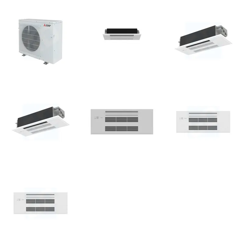 Mitsubishi Multi-Zone 28600 BTU R-454B 20 SEER2 3-Zone 1-Way Ceiling Cassette Mini Split Heat Pump System - 6K+12K+12K