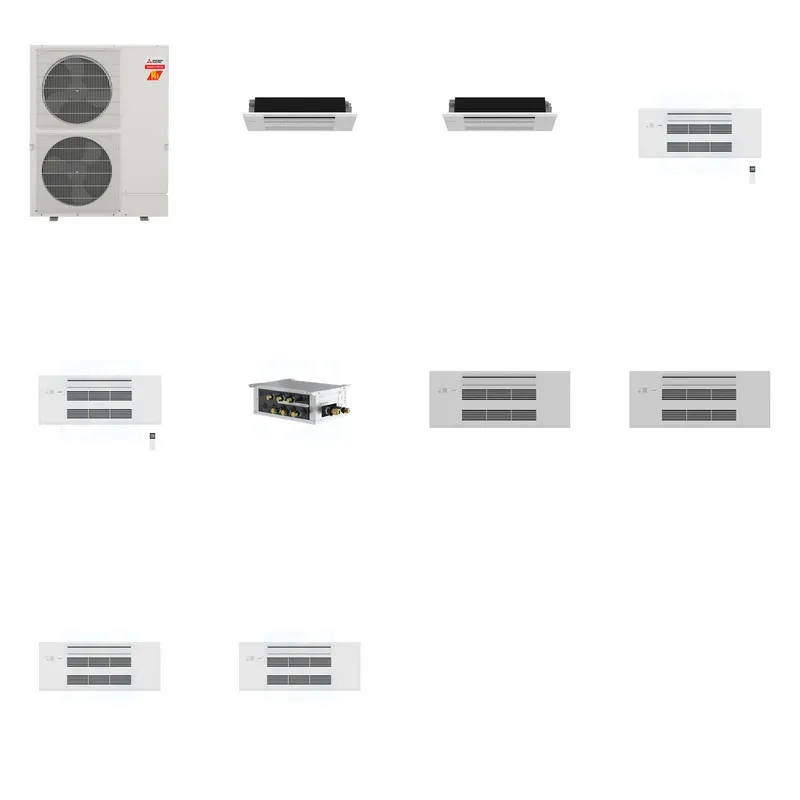 Mitsubishi Multi-Zone 60000 BTU R-454B 20 SEER2 4-Zone 1-Way Ceiling Cassette Mini Split Heat Pump System - 6K+6K+9K+9K