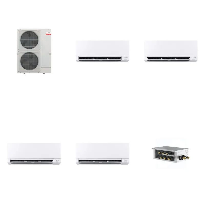 Mitsubishi Multi-Zone 48000 BTU R-454B 20 SEER2 4-Zone Wall-Mounted Mini Split Heat Pump System - 6K+6K+24K+24K
