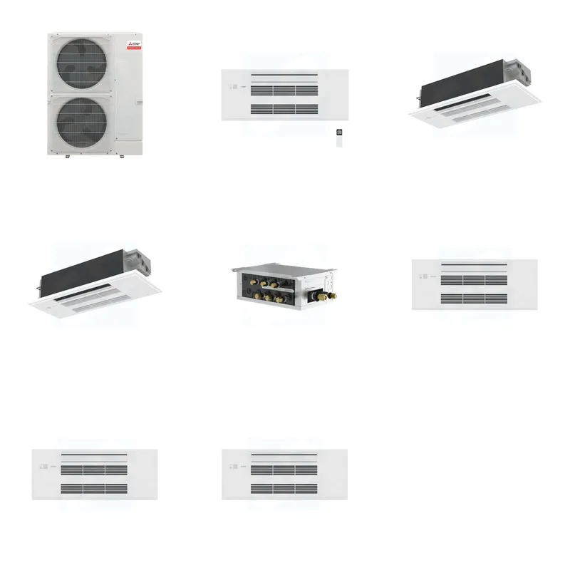 Mitsubishi Multi-Zone 36000 BTU R-454B 20 SEER2 3-Zone 1-Way Ceiling Cassette Mini Split Heat Pump System - 9K+12K+12K