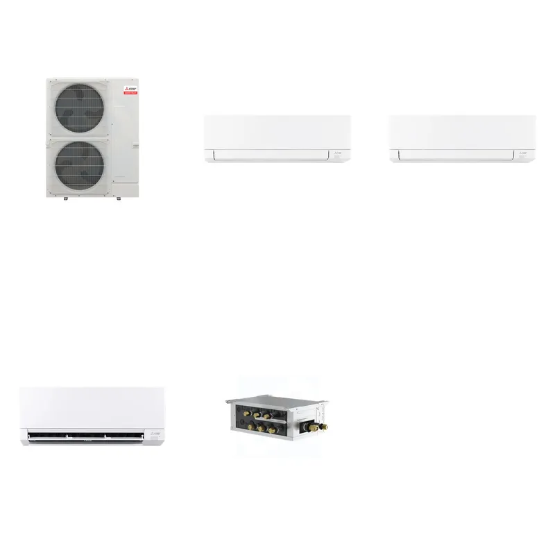 Mitsubishi Multi-Zone 48000 BTU R-454B 20 SEER2 3-Zone Wall-Mounted Mini Split Heat Pump System - 15K+18K+24K