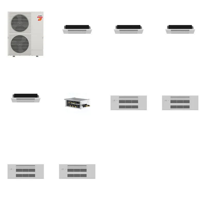 Mitsubishi Multi-Zone 60000 BTU R-454B 20 SEER2 4-Zone 1-Way Ceiling Cassette Mini Split Heat Pump System - 6K+6K+6K+6K