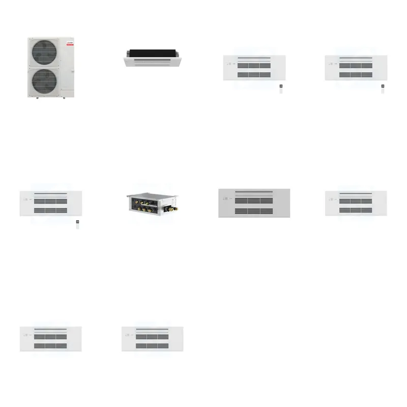 Mitsubishi Multi-Zone 48000 BTU R-454B 20 SEER2 4-Zone 1-Way Ceiling Cassette Mini Split Heat Pump System - 6K+9K+9K+9K