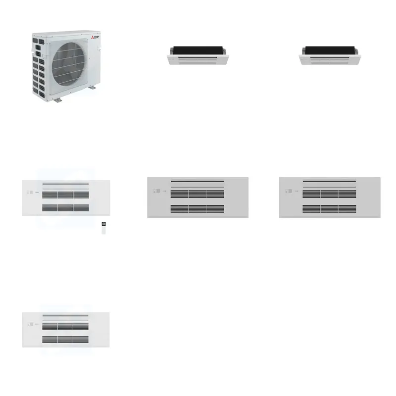 Mitsubishi Multi-Zone 40500 BTU R-454B 20 SEER2 3-Zone 1-Way Ceiling Cassette Mini Split Heat Pump System - 6K+6K+9K