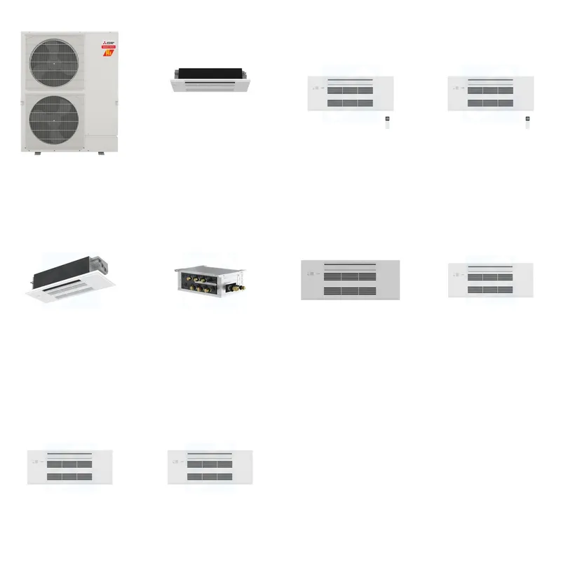 Mitsubishi Multi-Zone 60000 BTU R-454B 20 SEER2 4-Zone 1-Way Ceiling Cassette Mini Split Heat Pump System - 6K+9K+9K+12K