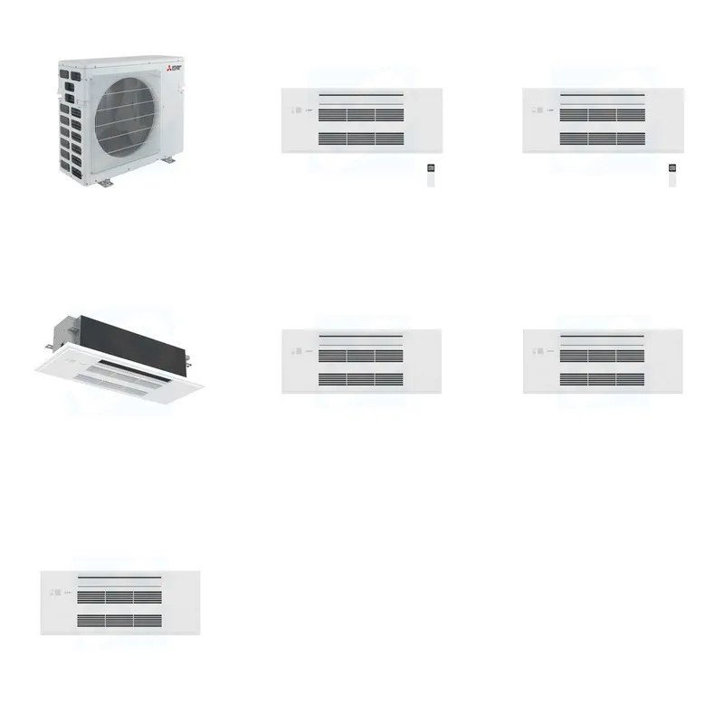 Mitsubishi Multi-Zone 40500 BTU R-454B 20 SEER2 3-Zone 1-Way Ceiling Cassette Mini Split Heat Pump System - 9K+9K+18K