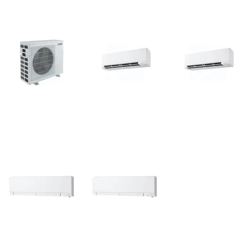 Mitsubishi Multi-Zone 40500 BTU R-454B 20 SEER2 4-Zone Wall-Mounted Hyper Heat Mini Split Heat Pump System - 9K+9K+12K+12K