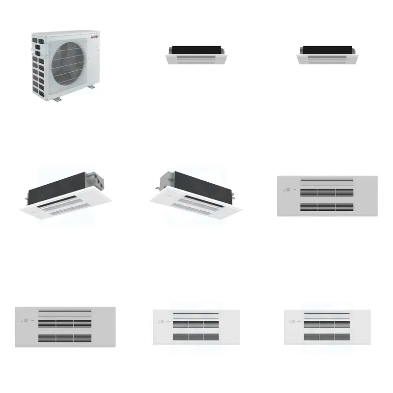 Mitsubishi Multi-Zone 40500 BTU R-454B 20 SEER2 4-Zone 1-Way Ceiling Cassette Mini Split Heat Pump System - 6K+6K+12K+18K
