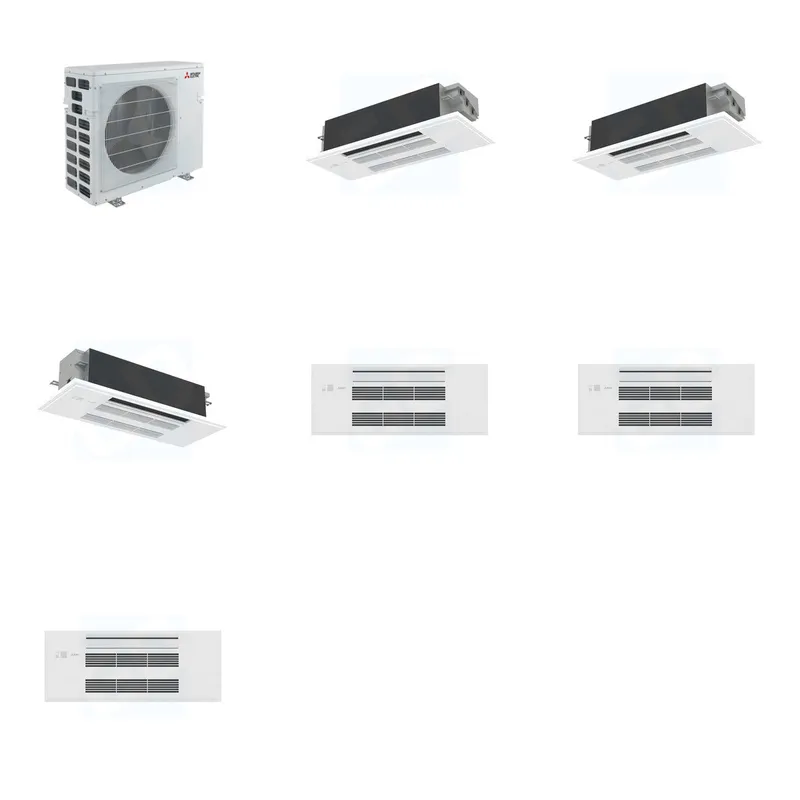 Mitsubishi Multi-Zone 40500 BTU R-454B 20 SEER2 3-Zone 1-Way Ceiling Cassette Mini Split Heat Pump System - 12K+12K+18K