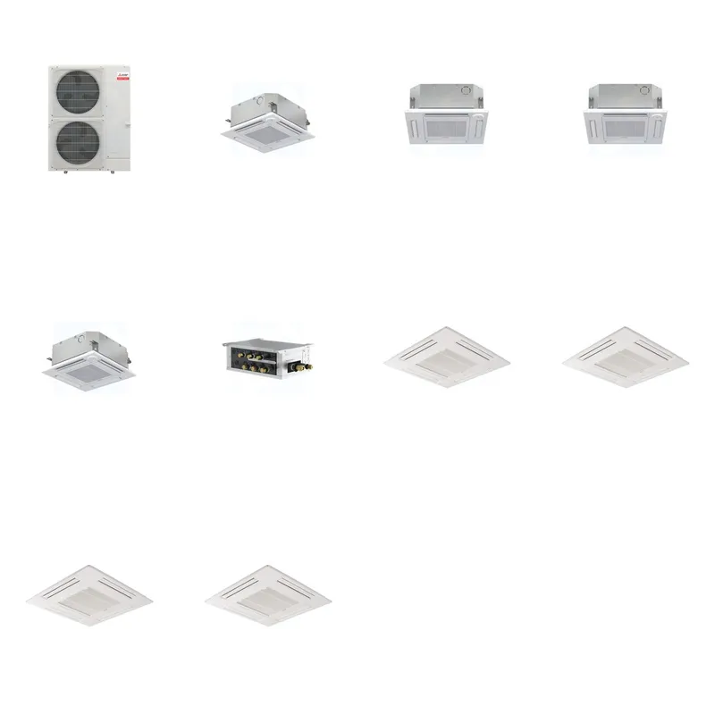 Mitsubishi Multi-Zone 48000 BTU R-454B 20 SEER2 4-Zone 2'x2' Ceiling Cassette Mini Split Heat Pump System - 9K+12K+12K+15K