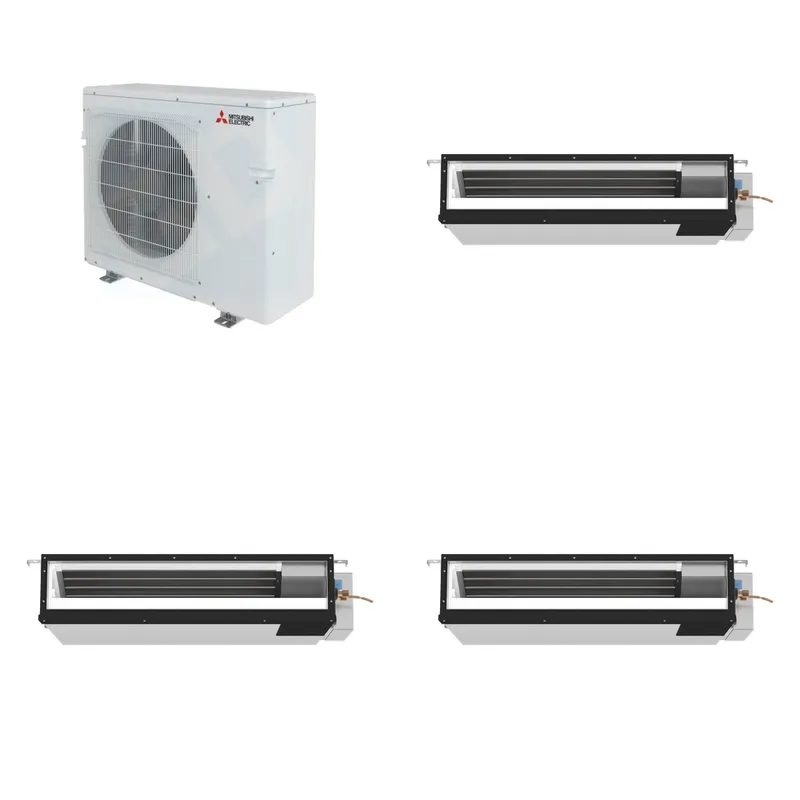 Mitsubishi Multi-Zone 36400 BTU R-454B 16 SEER2 3-Zone Ducted Low-Static Mini Split Heat Pump System - 9K+9K+9K