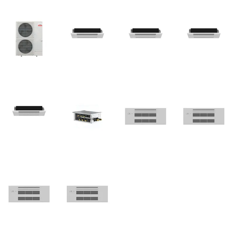 Mitsubishi Multi-Zone 36000 BTU R-454B 20 SEER2 4-Zone 1-Way Ceiling Cassette Mini Split Heat Pump System - 6K+6K+6K+6K
