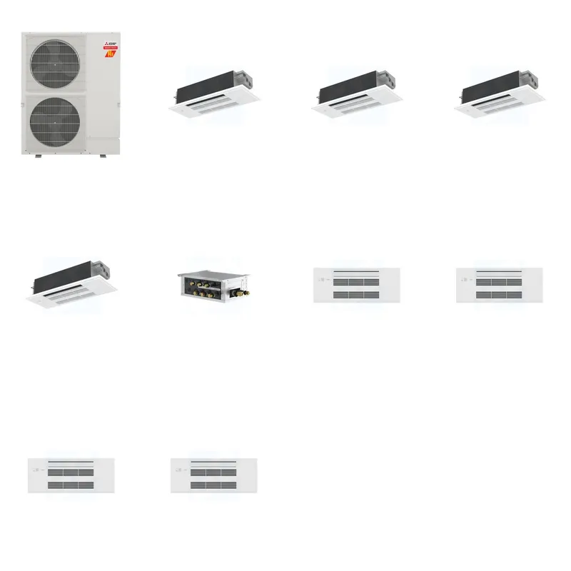 Mitsubishi Multi-Zone 60000 BTU R-454B 20 SEER2 4-Zone 1-Way Ceiling Cassette Mini Split Heat Pump System - 12K+12K+12K+12K