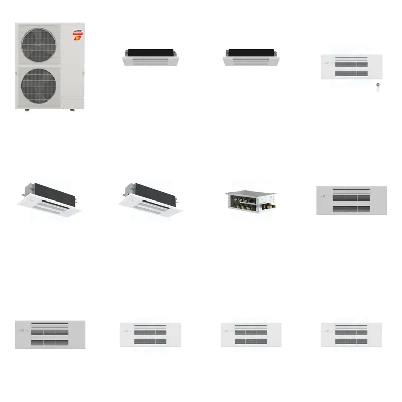 Mitsubishi Multi-Zone 60000 BTU R-454B 20 SEER2 5-Zone 1-Way Ceiling Cassette Mini Split Heat Pump System - 6K+6K+9K+18K+18K