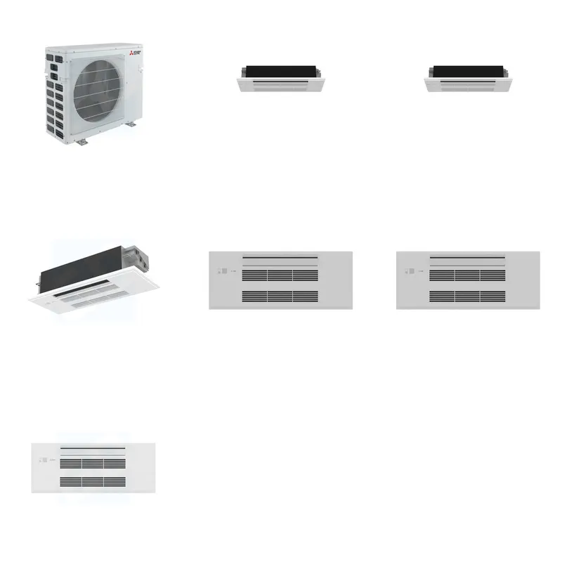 Mitsubishi Multi-Zone 40500 BTU R-454B 20 SEER2 3-Zone 1-Way Ceiling Cassette Mini Split Heat Pump System - 6K+6K+12K
