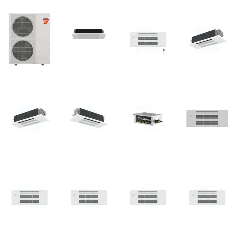 Mitsubishi Multi-Zone 60000 BTU R-454B 20 SEER2 5-Zone 1-Way Ceiling Cassette Mini Split Heat Pump System - 6K+9K+12K+12K+18K