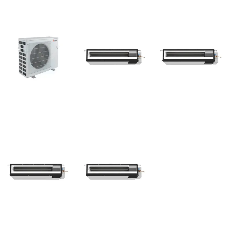 Mitsubishi Multi-Zone 40500 BTU R-454B 16 SEER2 4-Zone Ducted Low-Static Mini Split Heat Pump System - 9K+9K+9K+9K