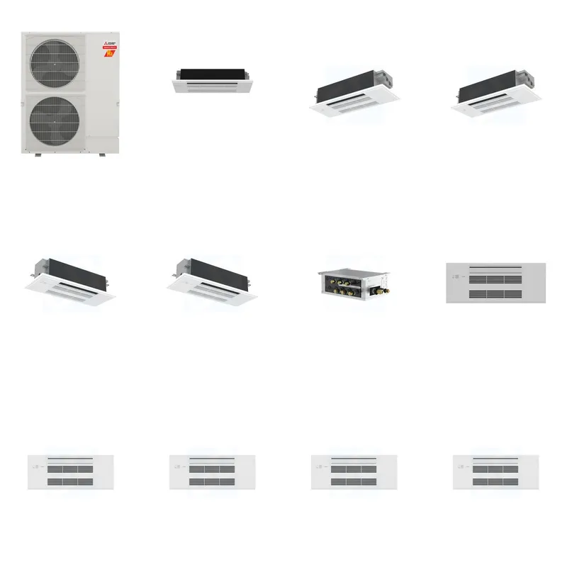 Mitsubishi Multi-Zone 60000 BTU R-454B 20 SEER2 5-Zone 1-Way Ceiling Cassette Mini Split Heat Pump System - 6K+12K+12K+18K+18K