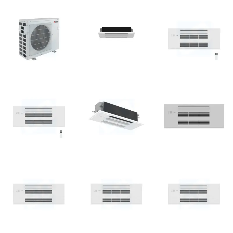 Mitsubishi Multi-Zone 40500 BTU R-454B 20 SEER2 4-Zone 1-Way Ceiling Cassette Mini Split Heat Pump System - 6K+9K+9K+18K