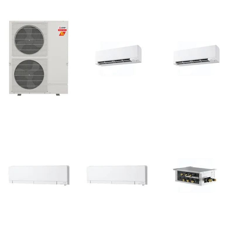 Mitsubishi Multi-Zone 60000 BTU R-454B 20 SEER2 4-Zone Wall-Mounted Hyper Heat Mini Split Heat Pump System - 9K+9K+12K+12K