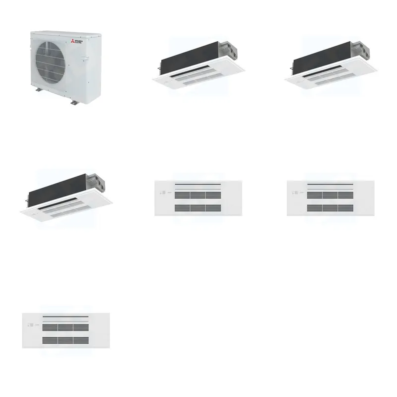Mitsubishi Multi-Zone 36400 BTU R-454B 20 SEER2 3-Zone 1-Way Ceiling Cassette Mini Split Heat Pump System - 12K+12K+12K