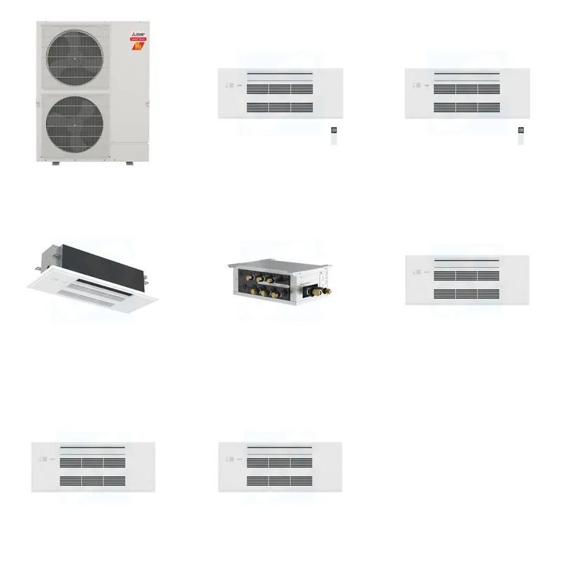 Mitsubishi Multi-Zone 60000 BTU R-454B 20 SEER2 3-Zone 1-Way Ceiling Cassette Mini Split Heat Pump System - 9K+9K+18K