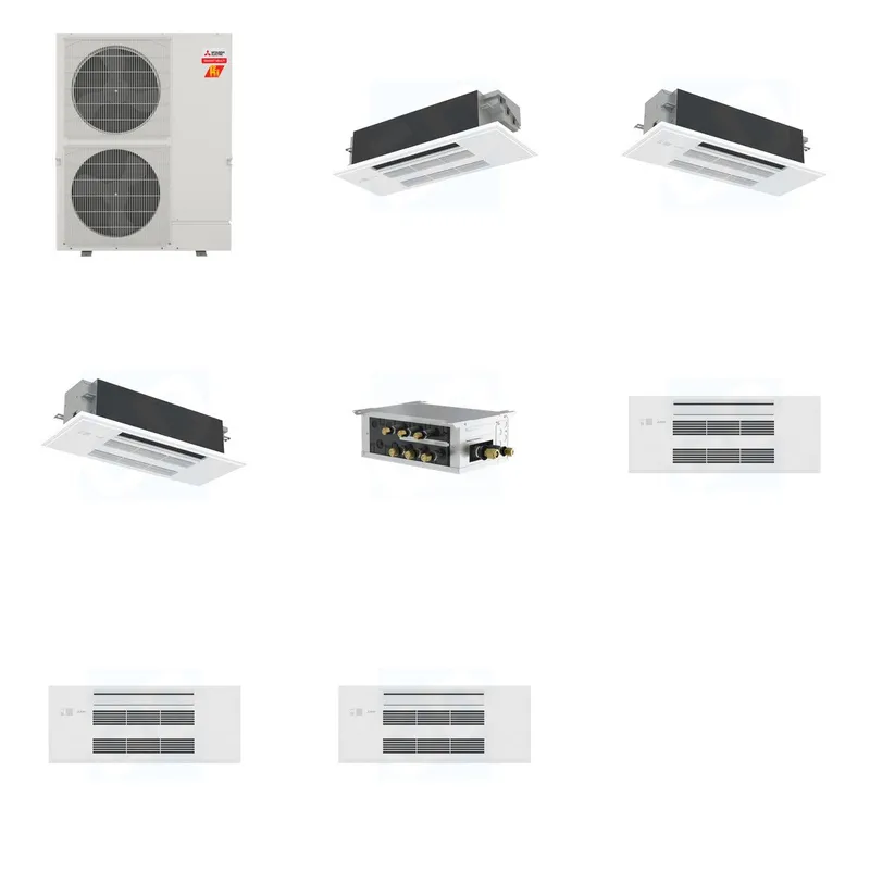 Mitsubishi Multi-Zone 60000 BTU R-454B 20 SEER2 3-Zone 1-Way Ceiling Cassette Mini Split Heat Pump System - 12K+18K+18K