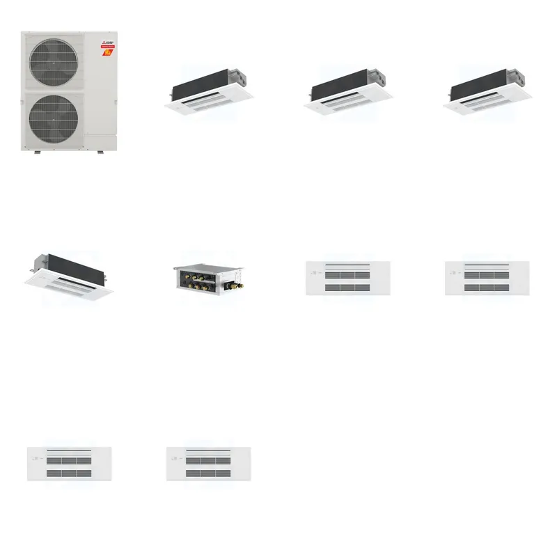 Mitsubishi Multi-Zone 60000 BTU R-454B 20 SEER2 4-Zone 1-Way Ceiling Cassette Mini Split Heat Pump System - 12K+12K+12K+18K