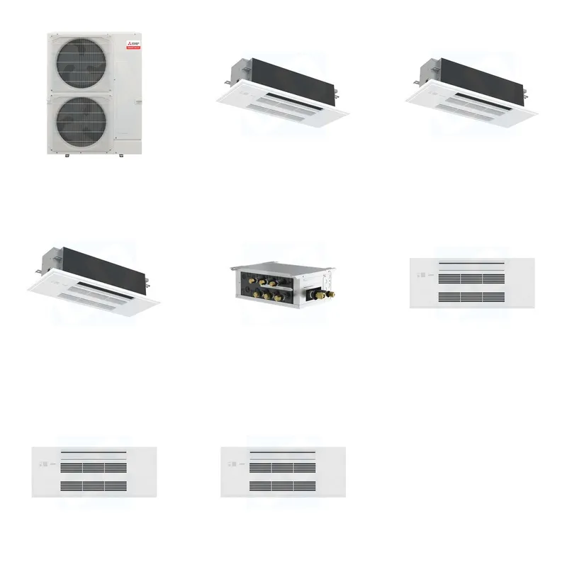 Mitsubishi Multi-Zone 48000 BTU R-454B 20 SEER2 3-Zone 1-Way Ceiling Cassette Mini Split Heat Pump System - 18K+18K+18K
