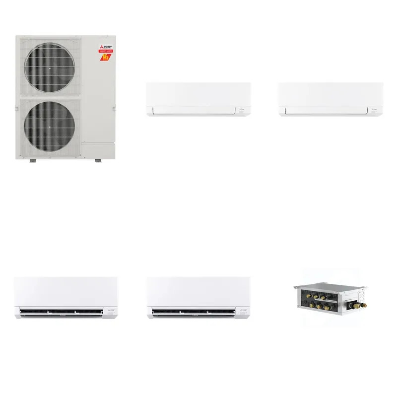 Mitsubishi Multi-Zone 60000 BTU R-454B 20 SEER2 4-Zone Wall-Mounted Mini Split Heat Pump System - 15K+15K+24K+24K