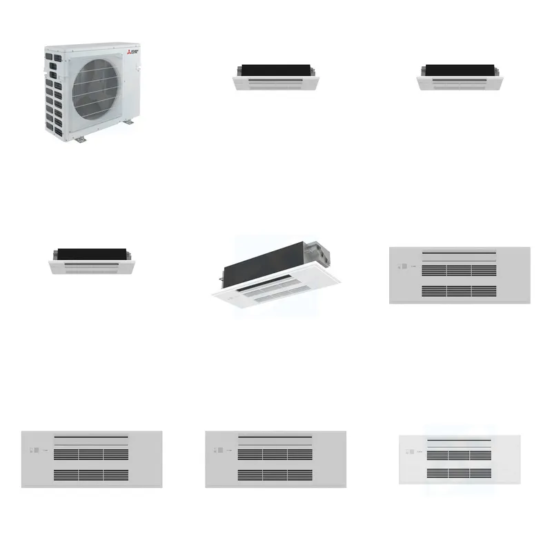 Mitsubishi Multi-Zone 40500 BTU R-454B 20 SEER2 4-Zone 1-Way Ceiling Cassette Mini Split Heat Pump System - 6K+6K+6K+12K