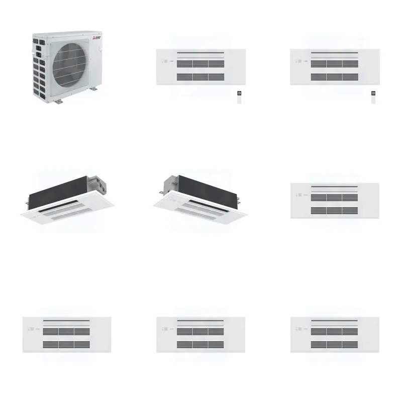 Mitsubishi Multi-Zone 40500 BTU R-454B 20 SEER2 4-Zone 1-Way Ceiling Cassette Mini Split Heat Pump System - 9K+9K+12K+18K