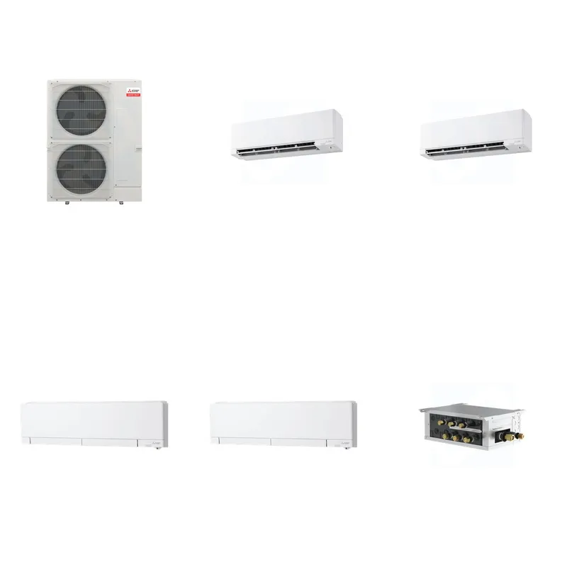 Mitsubishi Multi-Zone 36000 BTU R-454B 20 SEER2 4-Zone Wall-Mounted Hyper Heat Mini Split Heat Pump System - 9K+9K+12K+12K