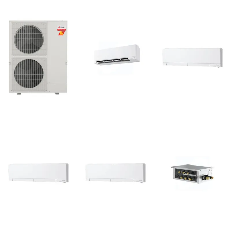 Mitsubishi Multi-Zone 60000 BTU R-454B 20 SEER2 4-Zone Wall-Mounted Hyper Heat Mini Split Heat Pump System - 9K+12K+12K+12K