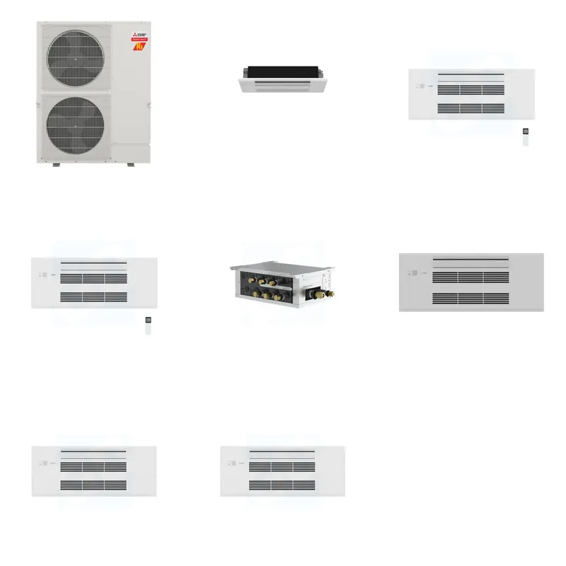 Mitsubishi Multi-Zone 60000 BTU R-454B 20 SEER2 3-Zone 1-Way Ceiling Cassette Mini Split Heat Pump System - 6K+9K+9K
