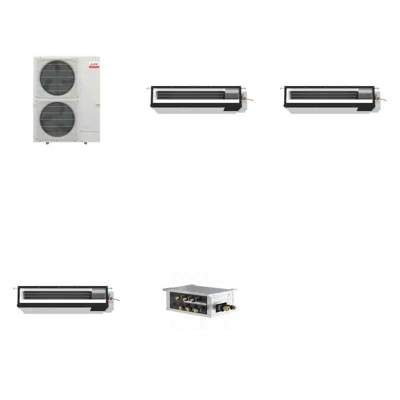 Mitsubishi Multi-Zone 48000 BTU R-454B 16 SEER2 3-Zone Ducted Low-Static Mini Split Heat Pump System - 9K+9K+9K