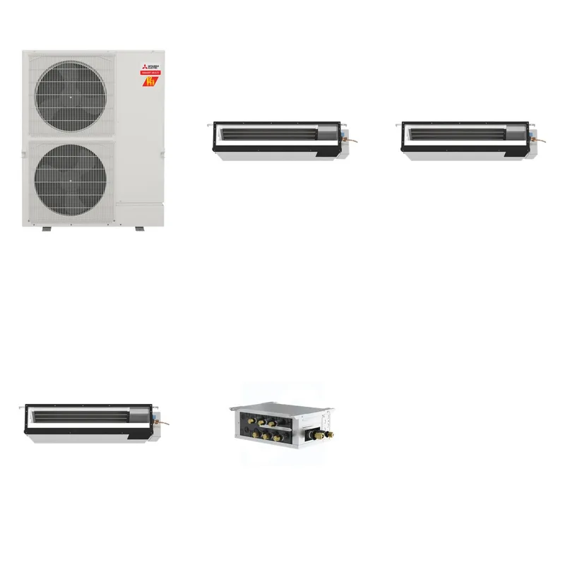 Mitsubishi Multi-Zone 60000 BTU R-454B 16 SEER2 3-Zone Ducted Low-Static Mini Split Heat Pump System - 9K+9K+9K