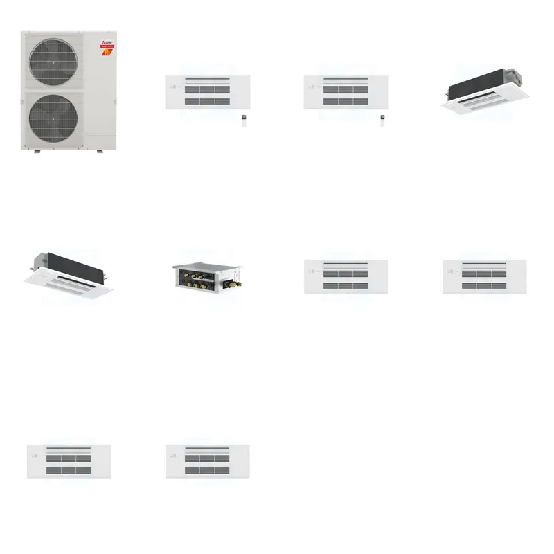 Mitsubishi Multi-Zone 60000 BTU R-454B 20 SEER2 4-Zone 1-Way Ceiling Cassette Mini Split Heat Pump System - 9K+9K+12K+18K