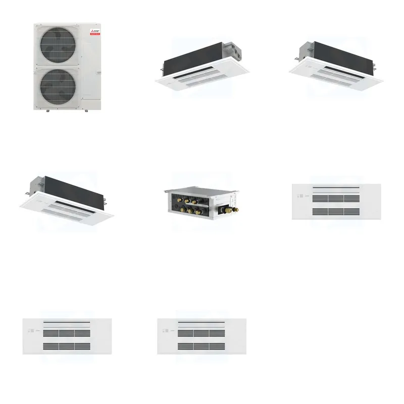 Mitsubishi Multi-Zone 48000 BTU R-454B 20 SEER2 3-Zone 1-Way Ceiling Cassette Mini Split Heat Pump System - 12K+18K+18K