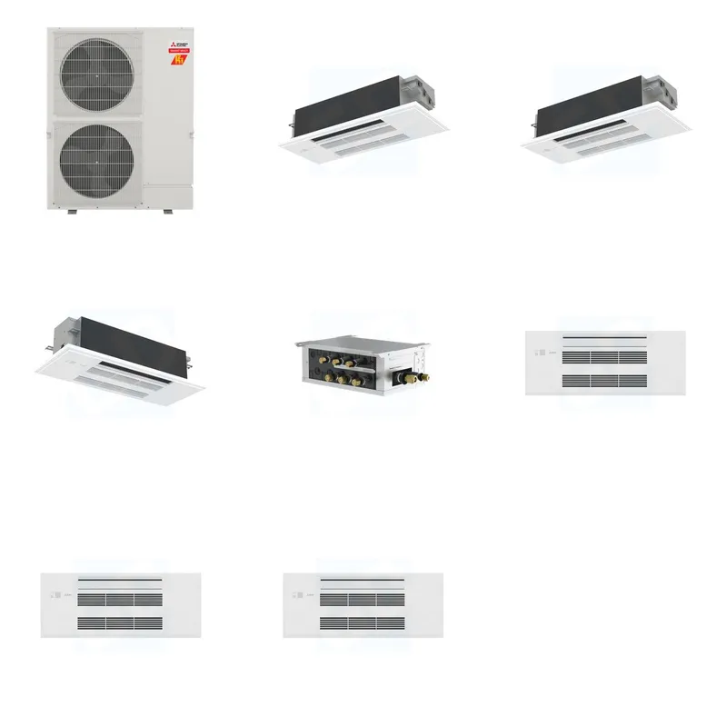 Mitsubishi Multi-Zone 60000 BTU R-454B 20 SEER2 3-Zone 1-Way Ceiling Cassette Mini Split Heat Pump System - 12K+12K+18K