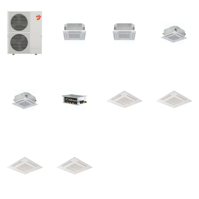 Mitsubishi Multi-Zone 60000 BTU R-454B 20 SEER2 4-Zone 2'x2' Ceiling Cassette Mini Split Heat Pump System - 12K+12K+15K+15K