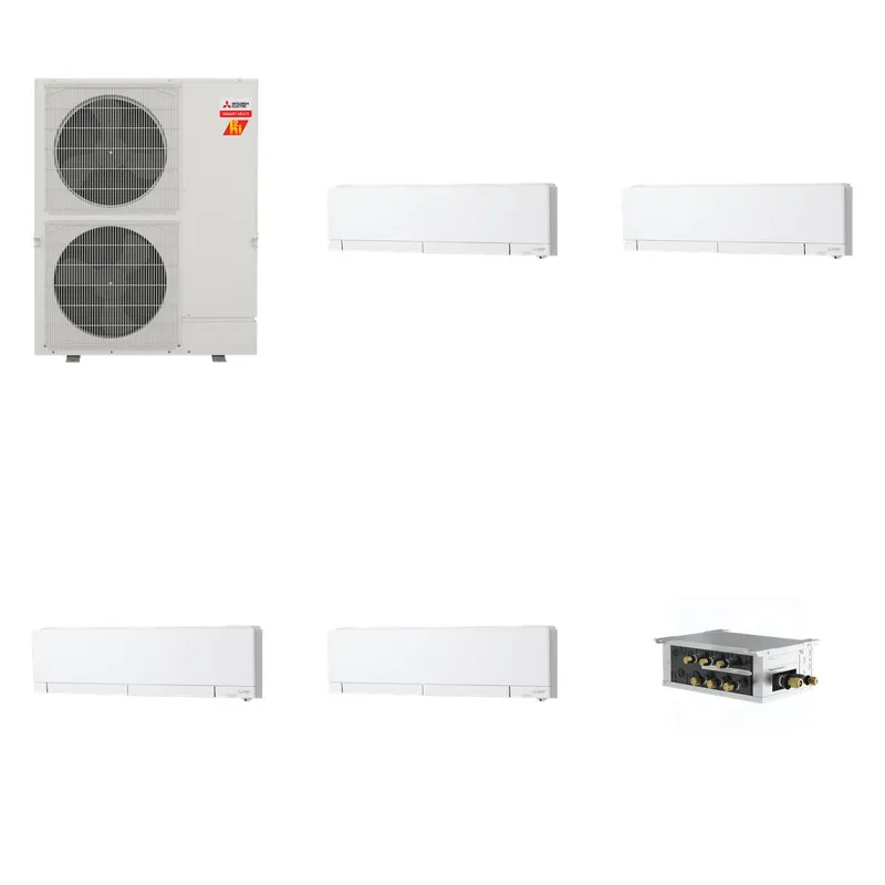 Mitsubishi Multi-Zone 60000 BTU R-454B 20 SEER2 4-Zone Wall-Mounted Hyper Heat Mini Split Heat Pump System - 6K+6K+6K+12K