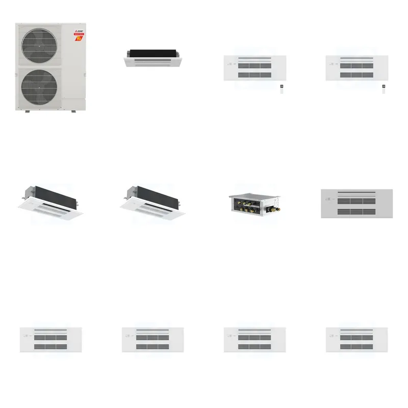 Mitsubishi Multi-Zone 60000 BTU R-454B 20 SEER2 5-Zone 1-Way Ceiling Cassette Mini Split Heat Pump System - 6K+9K+9K+18K+18K
