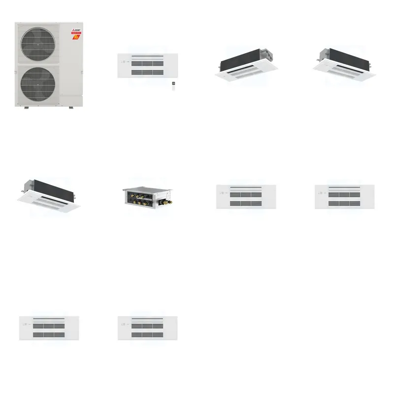 Mitsubishi Multi-Zone 60000 BTU R-454B 20 SEER2 4-Zone 1-Way Ceiling Cassette Mini Split Heat Pump System - 9K+12K+18K+18K