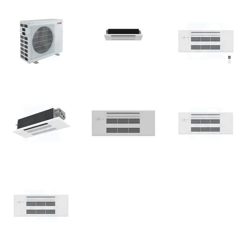 Mitsubishi Multi-Zone 40500 BTU R-454B 20 SEER2 3-Zone 1-Way Ceiling Cassette Mini Split Heat Pump System - 6K+9K+12K