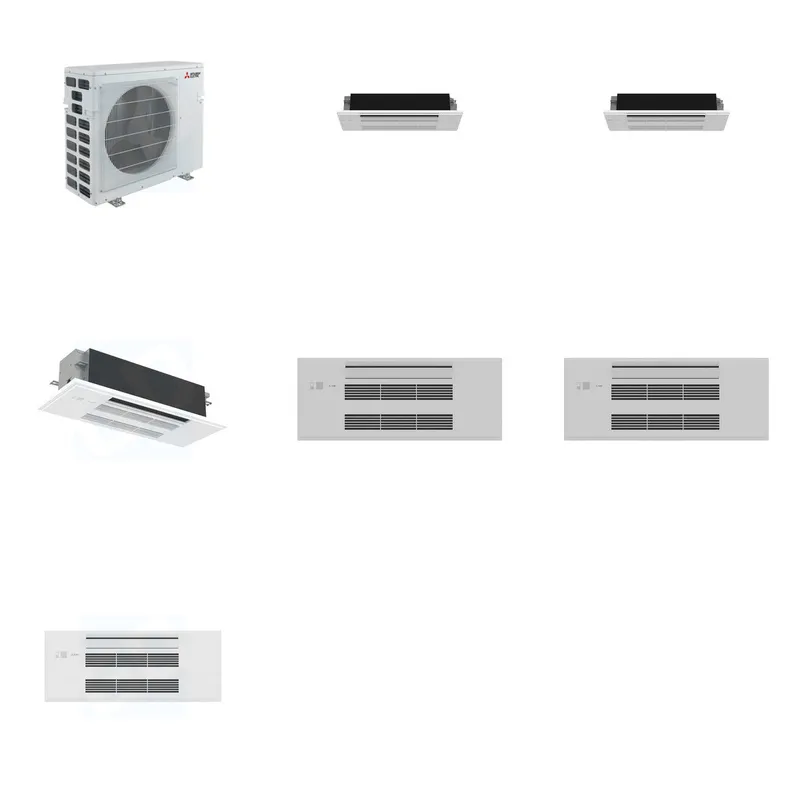 Mitsubishi Multi-Zone 40500 BTU R-454B 20 SEER2 3-Zone 1-Way Ceiling Cassette Mini Split Heat Pump System - 6K+6K+18K