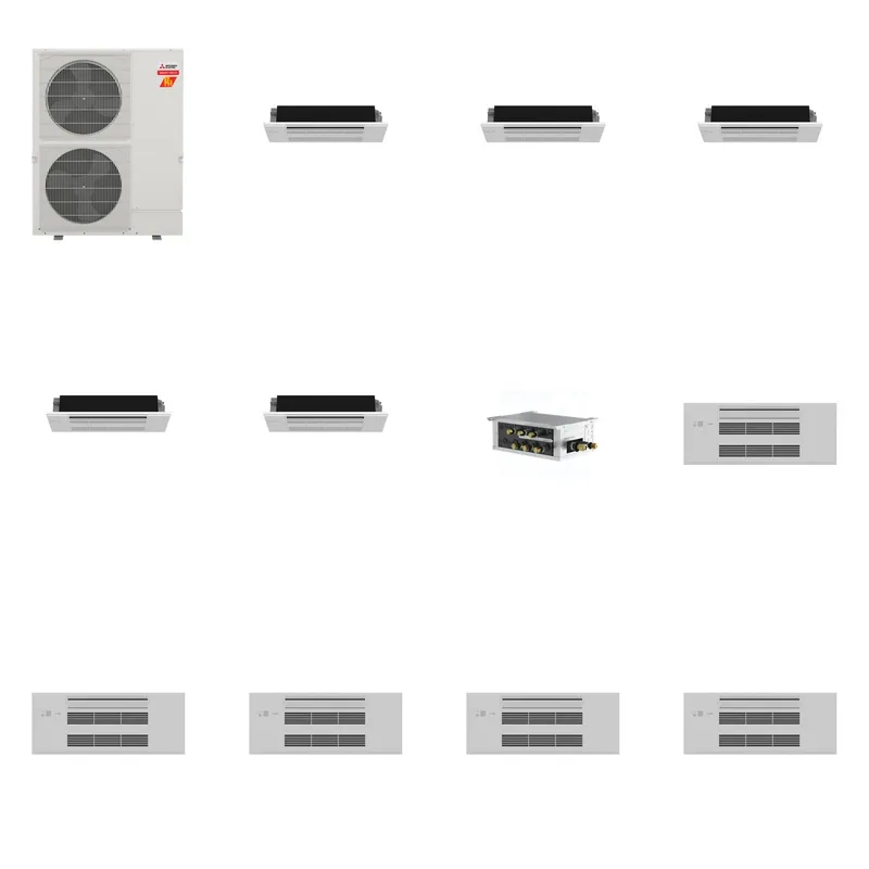 Mitsubishi Multi-Zone 60000 BTU R-454B 20 SEER2 5-Zone 1-Way Ceiling Cassette Mini Split Heat Pump System - 6K+6K+6K+6K+6K
