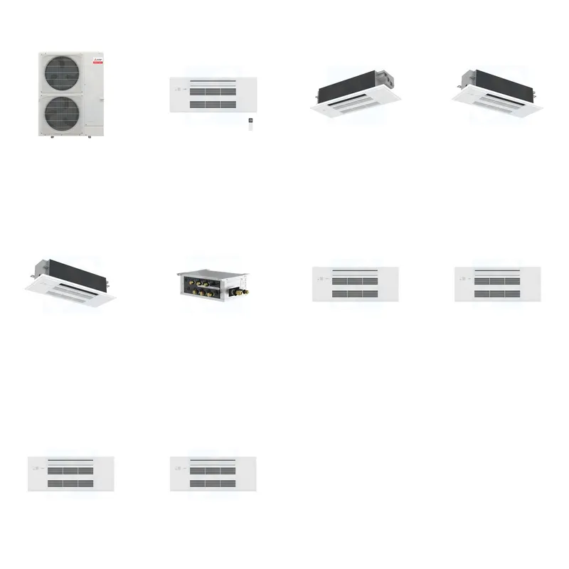 Mitsubishi Multi-Zone 48000 BTU R-454B 20 SEER2 4-Zone 1-Way Ceiling Cassette Mini Split Heat Pump System - 9K+12K+18K+18K
