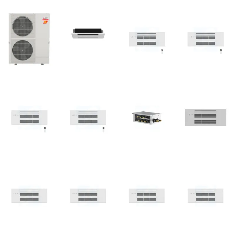 Mitsubishi Multi-Zone 60000 BTU R-454B 20 SEER2 5-Zone 1-Way Ceiling Cassette Mini Split Heat Pump System - 6K+9K+9K+9K+9K