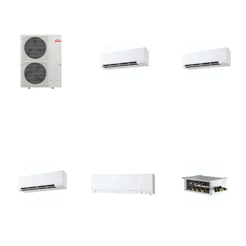 Mitsubishi Multi-Zone 48000 BTU R-454B 20 SEER2 4-Zone Wall-Mounted Hyper Heat Mini Split Heat Pump System - 9K+9K+9K+12K